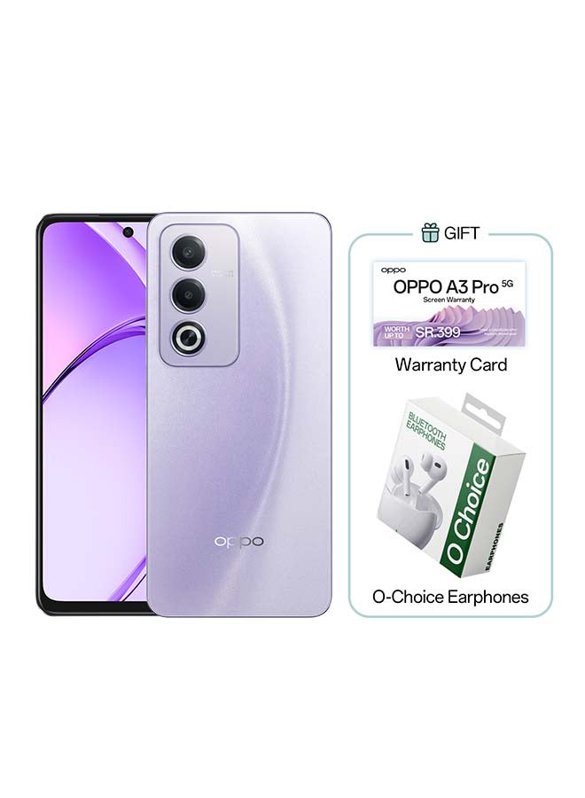 OPPO A3 Pro Dual SIM Moonlight Purple 8GB RAM 256GB 5G - Middle East Version With Bluetooth Earphones O Choice  - Image 1