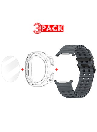 (for Samsung Galaxy Watch 7 Ultra) 3 Packs Silicone Band, Case and Screen Protector, Soft Ocean Silicone Sport Strap Replacement Accessory Dark Grey - pnsku/N70114517V/45/_/1727322437/c35a9284-648b-4e72-a793-d178d4183afb