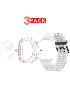 MARGOUN (for Samsung Galaxy Watch 7 Ultra) 3 Packs Silicone Band, Case and Screen Protector, Soft Ocean Silicone Sport Strap Replacement Accessory White  - Image 1