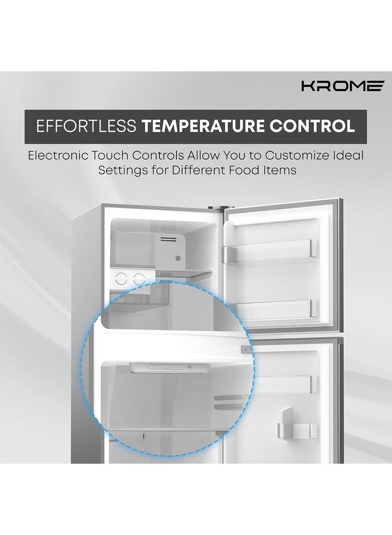 كروم - 260L Gross,Double Door Top Mounted Refrigerator with Multi Air Flow System,No-Frost Cooling with Electronic Touch Temperature Control,Door Alarm, 10 Year Compressor Warranty KR RFF 260SM Silver - Image 1