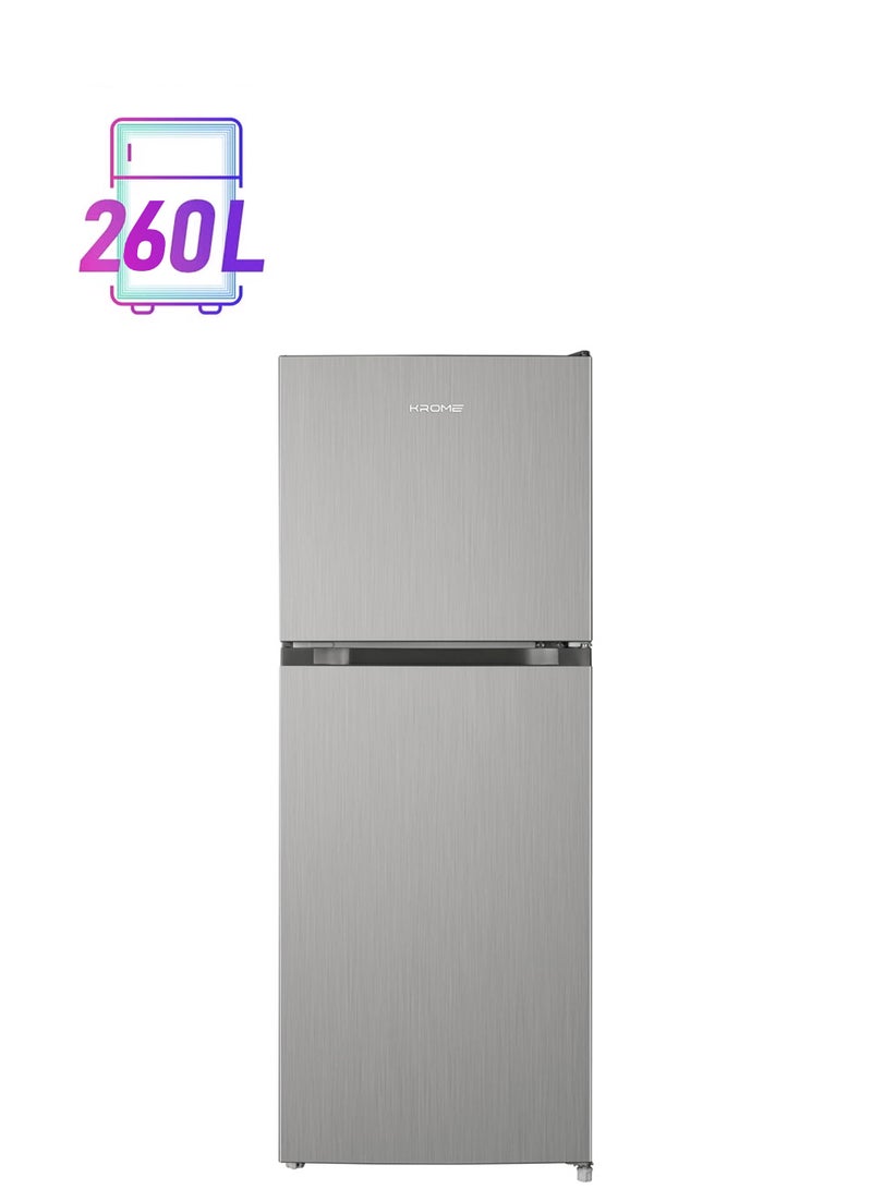Krome 260L Gross,Double Door Top Mounted Refrigerator with Multi Air Flow System,No-Frost Cooling with Electronic Touch Temperature Control,Door Alarm, 10 Year Compressor Warranty KR RFF 260SM Silver - Image 1
