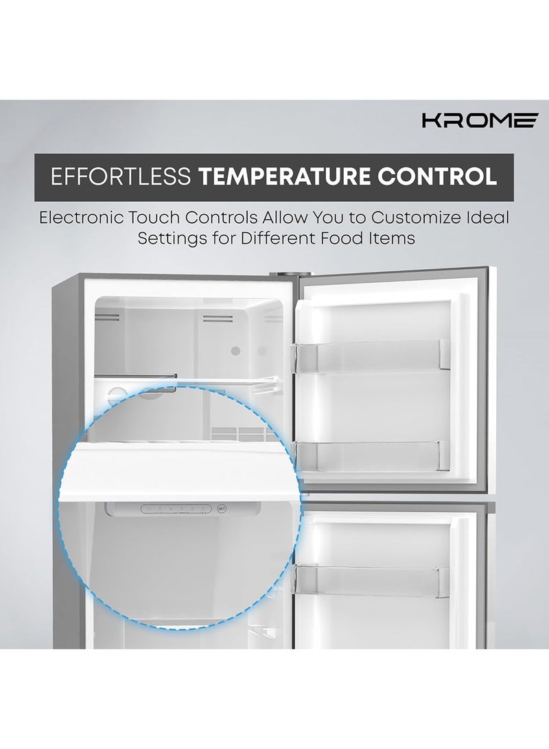 كروم - 330L Gross,Double Door Top Mounted Refrigerator with Multi Air Flow System,No-Frost Cooling with Electronic Touch Temperature Control,Door Alarm,10 Year Compressor Warranty KR-RFF 330SM Silver - Image 1