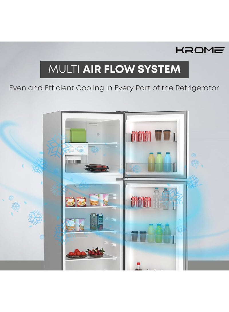 كروم 330L Gross,Double Door Top Mounted Refrigerator with Multi Air Flow System,No-Frost Cooling with Electronic Touch Temperature Control,Door Alarm,10 Year Compressor Warranty KR-RFF 330SM Silver  - Image 3