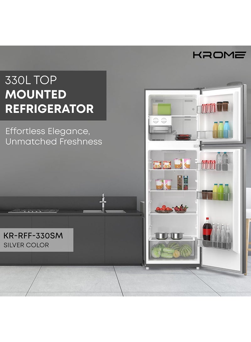كروم 330L Gross,Double Door Top Mounted Refrigerator with Multi Air Flow System,No-Frost Cooling with Electronic Touch Temperature Control,Door Alarm,10 Year Compressor Warranty KR-RFF 330SM Silver  - Image 2