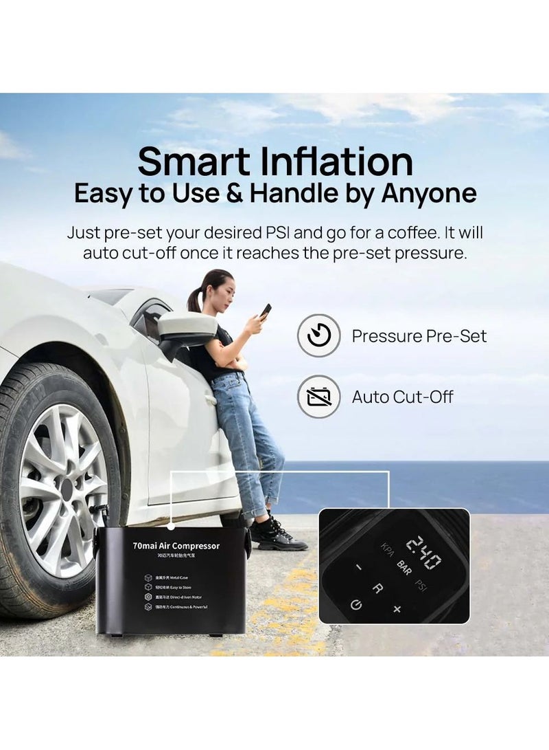 70mai - Air Compressor Tire Inflator TP01- Heavy Duty Super Fast Tyre Inflation, Comes in Metal Box with Multiple Attachments-Black - Image 1