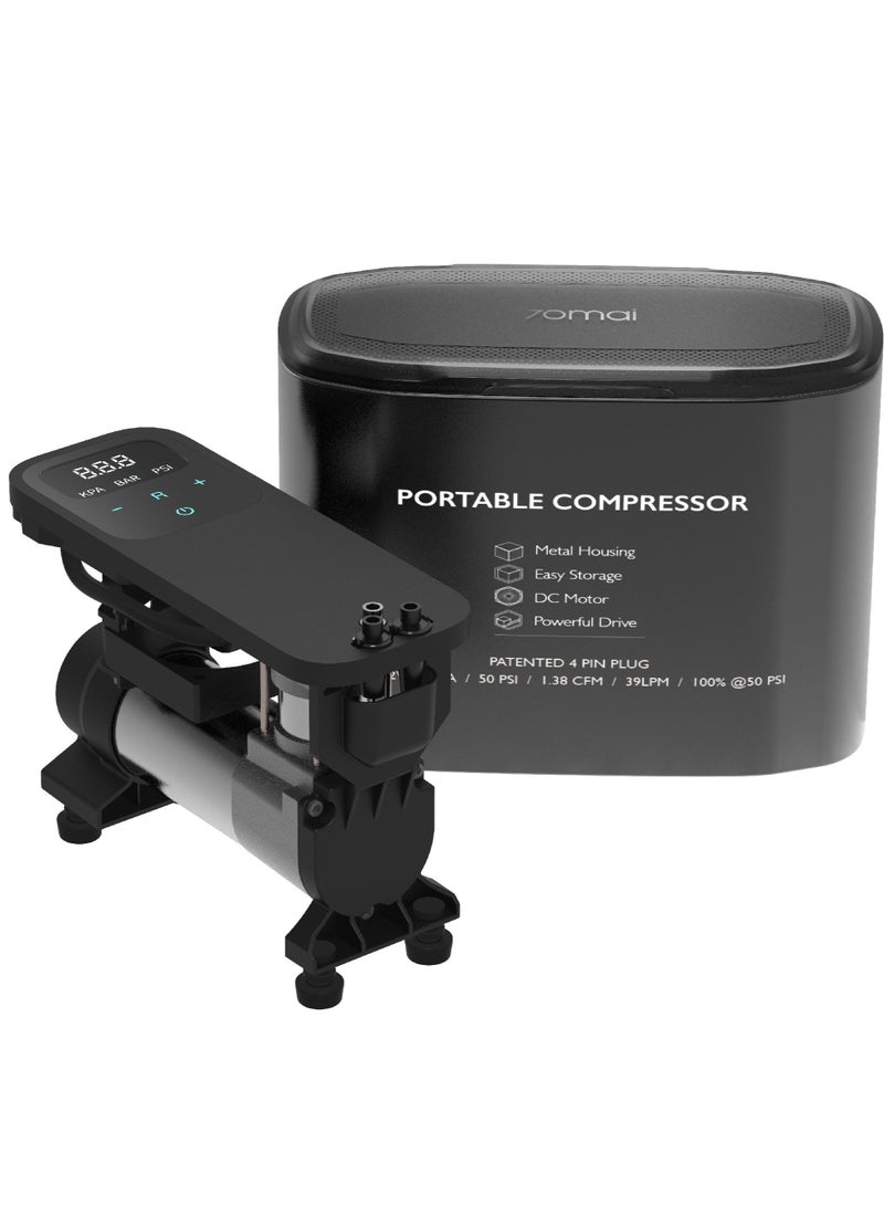 70 ماي ضاغط هواء لتضخيم الإطارات TP01 - ثقيل الوزن وسريع جداً في تضخيم الإطارات، يأتي في صندوق معدني مع ملحقات متعددة - أسود - Image 1