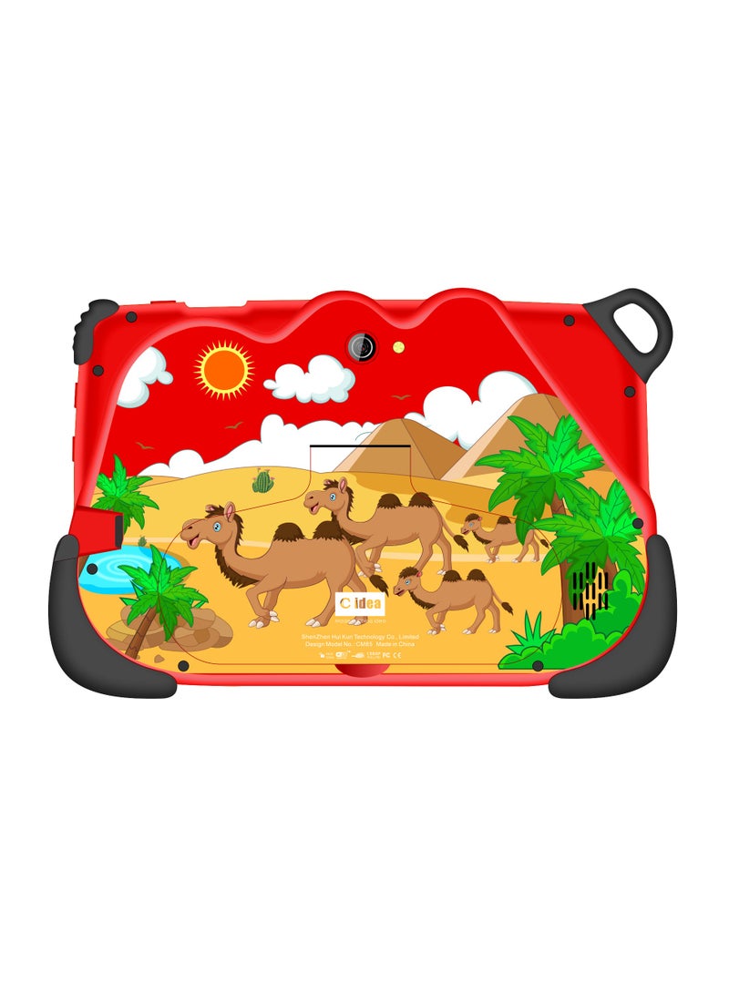 C idea 7-Inch Smart Tablet for Kids Wi-Fi Bluetooth GPS Android 12 Edge Proof Children Education Tab with Built-in Foldable Stand Dual Camera Game Tab Red  - Image 3