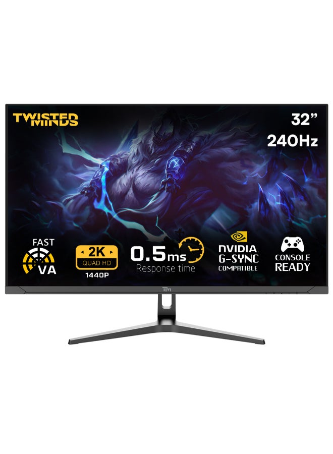 تويستيد مايندز "شاشة الألعاب المسطحة TM32QHD240VA من سلسلة Supreme بحجم 31.5 بوصة دقة 2560 × 1440 بكسل (QHD) لوحة VA بمعدل تحديث 240/280 هرتز زمن استجابة 0.5 مللي ثانية تقنية HDR منفذ HDMI 2.1 مع سماعات مدمجة شاشة قيمنق  "  - Image 1