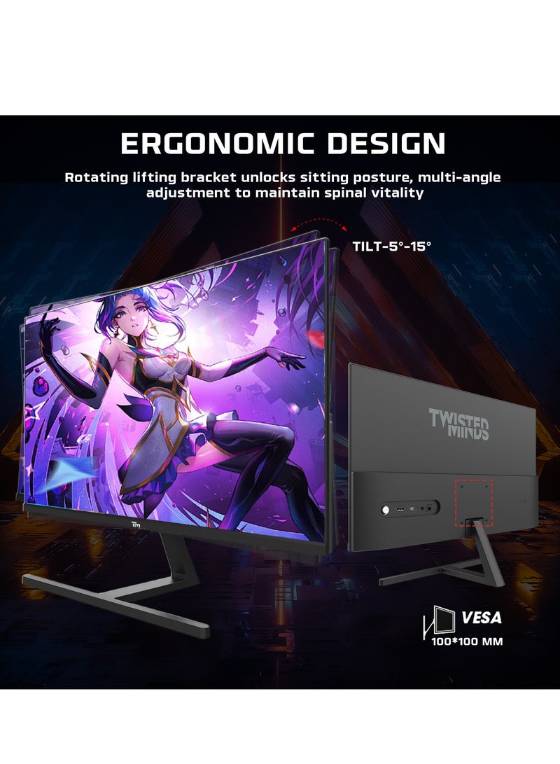 تويستيد مايندز - شاشة الألعاب TM24FHD180IPS Blaze Series مسطحة بحجم 23.8 بوصة، دقة 1920x1080p FHD، لوحة IPS، معدل تحديث 165/180 هرتز، زمن استجابة 0.5 مللي ثانية، HDMI 2.1، HDR مع مكبرات صوت مدمجة شاشة قيمنق - Image 1