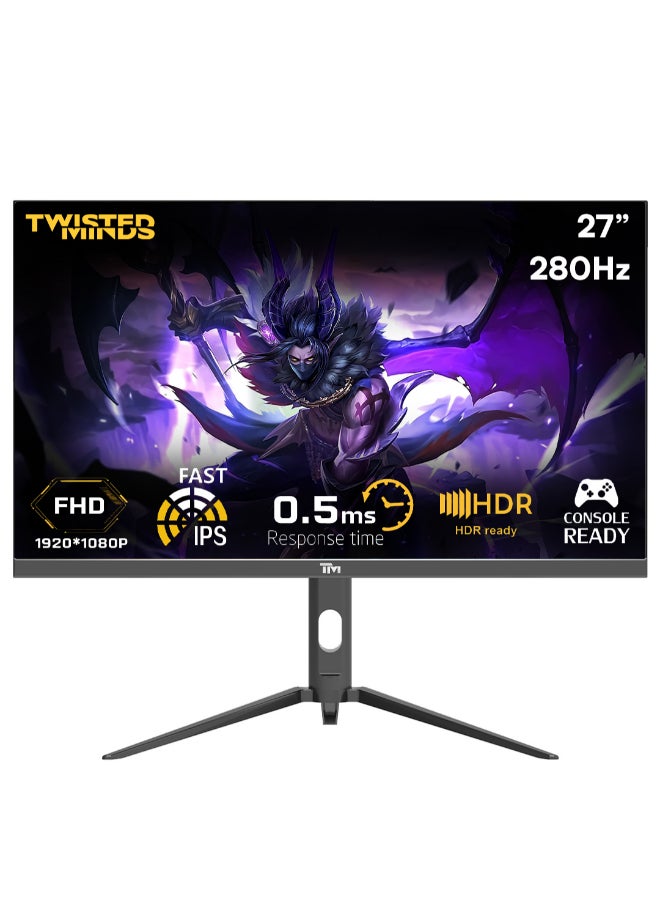 TWISTED MINDS - 27 inch  Supreme Series, ( 1920x1080p) FHD IPS, 280Hz 0.5ms Gaming Monitor, HDMI 2.1, HDR, Console Ready, G-sync Compatable  TM27FHD280IPS Black - Image 1