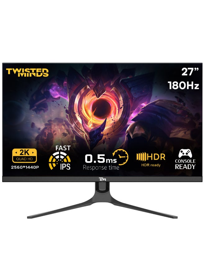 TWISTED MINDS - 27 inch QHD Blaze Series (2560x1440p) IPS 180Hz 0.5ms Gaming Monitor, HDR Black Gaming Monitor, HDMI 2.1, Console Ready, G-sync Compatable, TM27QHD180IPS Black - Image 1