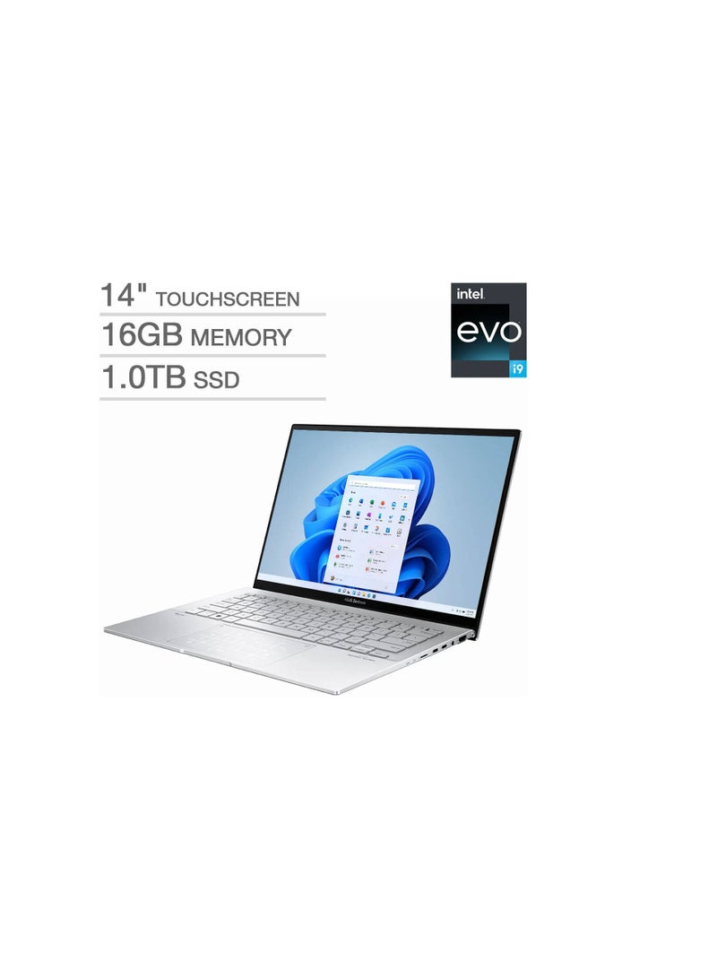 أسوس - Zenbook UX3402VA-IS94T  Intel Core i9-13900HX  16GB DDR5 RAM  1TB SSD  Intel Iris Xe Graphics 14" OLED 2.8K Touchscreen Backlit (US) KB Windows 11 Home  New English Silver - Image 1