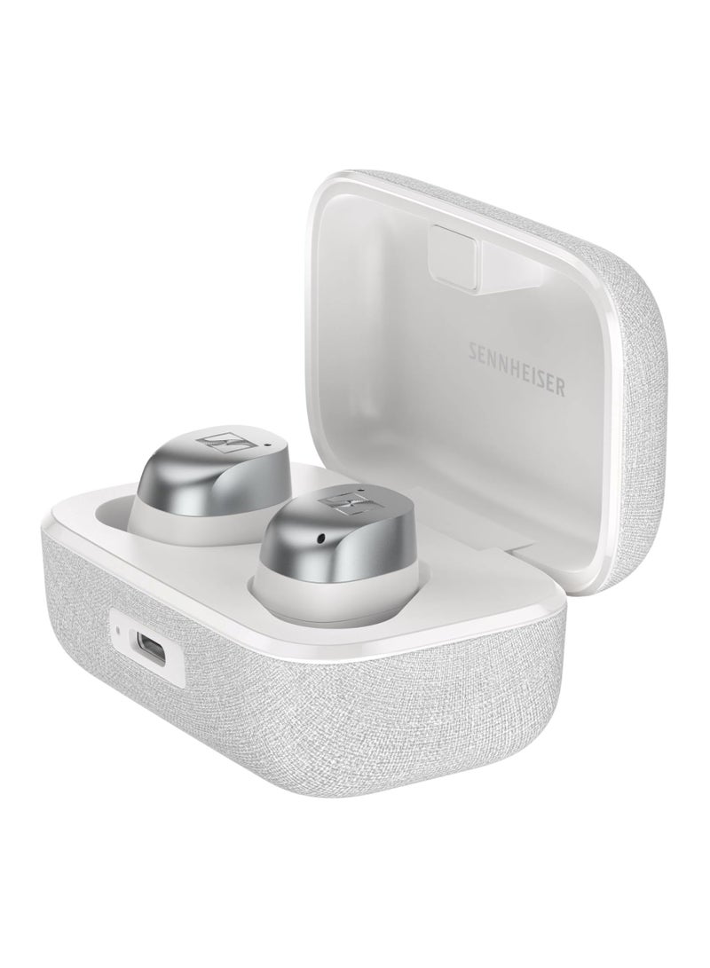Sennheiser - Consumer Audio Momentum True Wireless 4 Smart Earbuds with Bluetooth 5.3, Crystal-Clear Sound, Comfortable Design, 30-Hour Battery Life, Adaptive ANC, LE and Auracast White/Silver - Image 1