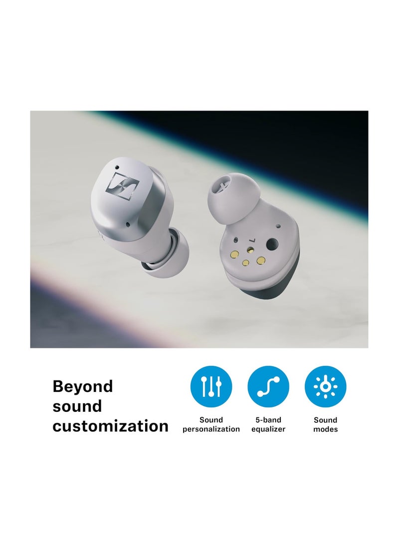 Sennheiser - Consumer Audio Momentum True Wireless 4 Smart Earbuds with Bluetooth 5.3, Crystal-Clear Sound, Comfortable Design, 30-Hour Battery Life, Adaptive ANC, LE and Auracast White/Silver - Image 1