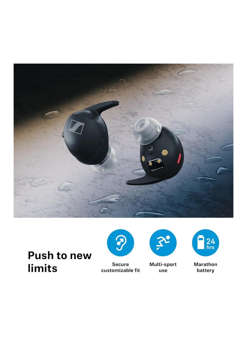 Sennheiser - Momentum Sport Bluetooth Headphones, Fitness Tracker for Heart Rate and Body Temperature, Adaptable ANC, Secure Fit, IP55 Sweat Resistance and 24 Hours Battery Life, Graphite - Image 1