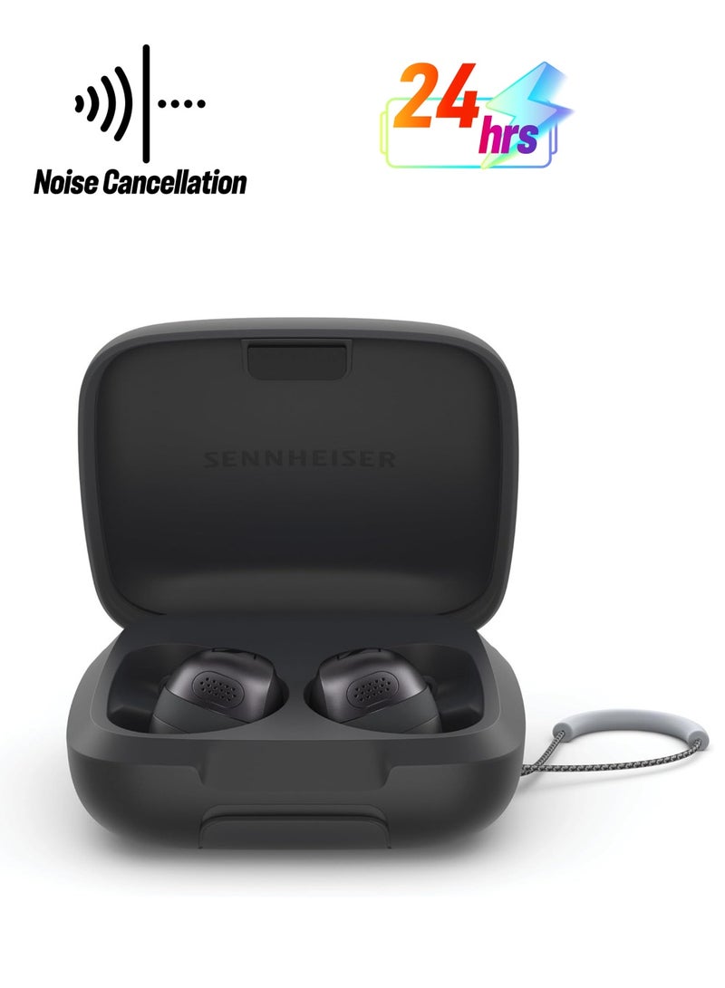 Sennheiser Momentum Sport Bluetooth Headphones, Fitness Tracker for Heart Rate and Body Temperature, Adaptable ANC, Secure Fit, IP55 Sweat Resistance and 24 Hours Battery Life, Graphite  - Image 1