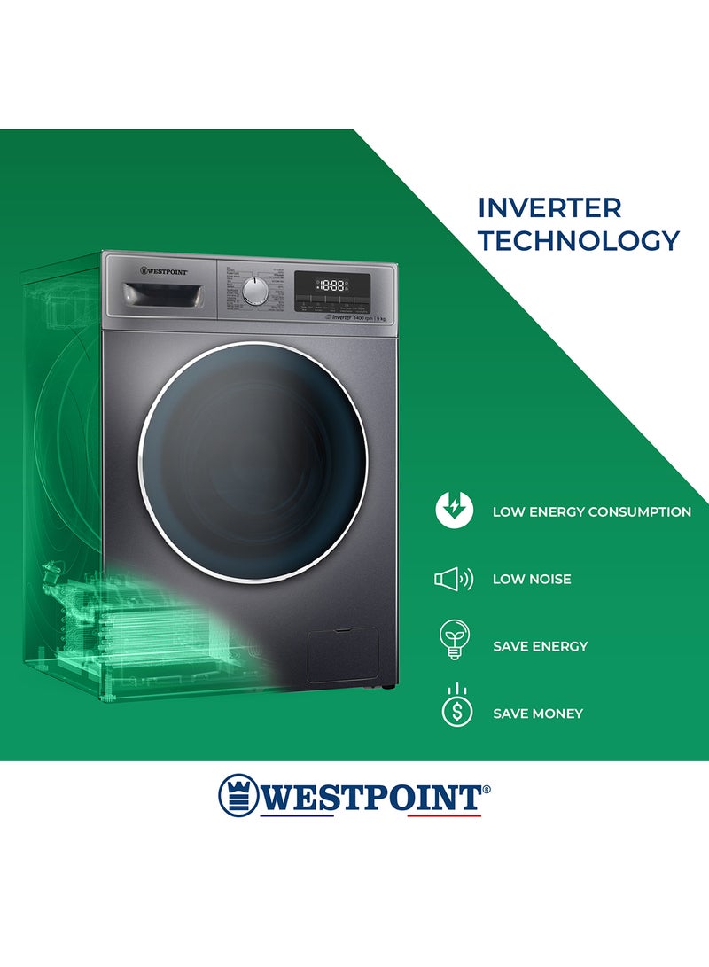 WESTPOINT - Washing Machine 9kg Front Load Energy Efficiency WMT-91422S Silver - Image 1