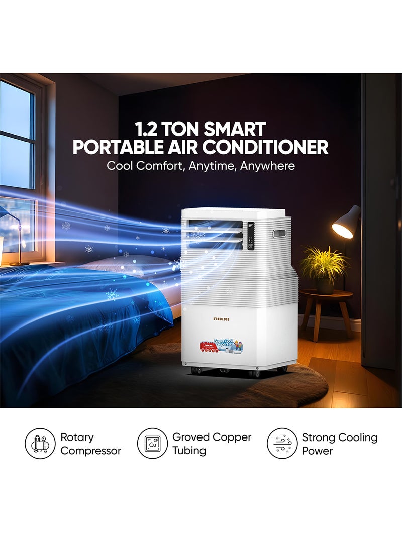 نيكاي 1.2 Ton Portable AC, Efficient Cooling with Rotary Compressor, R410 Refrigerant,Auto Evaporation, Remote Control, Low Noise, and Caster Wheels for Easy Mobility, Ideal Air Conditioner for Rooms & Kitchen, Home – NPAC15512A White  - Image 3