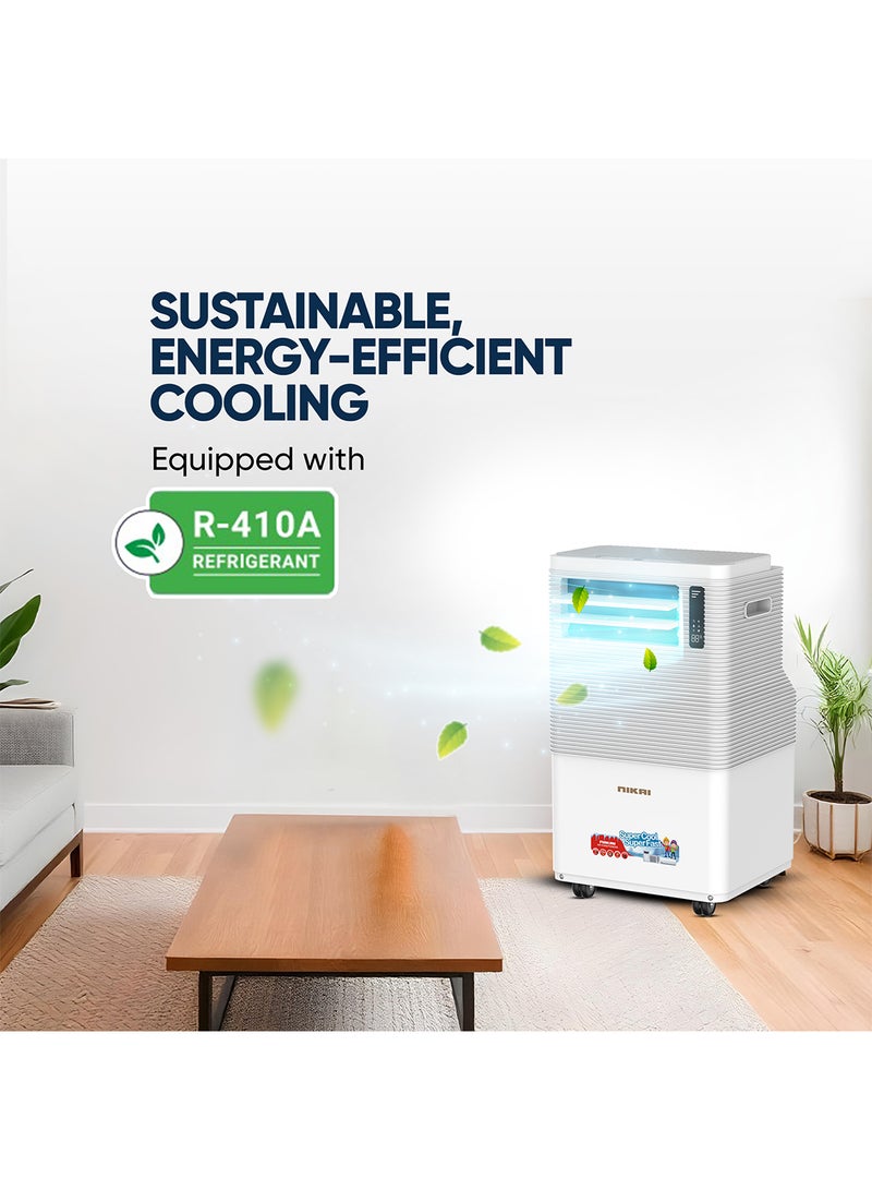 NIKAI - 1.2 Ton Portable AC, Efficient Cooling with Rotary Compressor, R410 Refrigerant,Auto Evaporation, Remote Control, Low Noise, and Caster Wheels for Easy Mobility, Ideal Air Conditioner for Rooms & Kitchen, Home – NPAC15512A5 White NPAC15512A5 White - Image 1