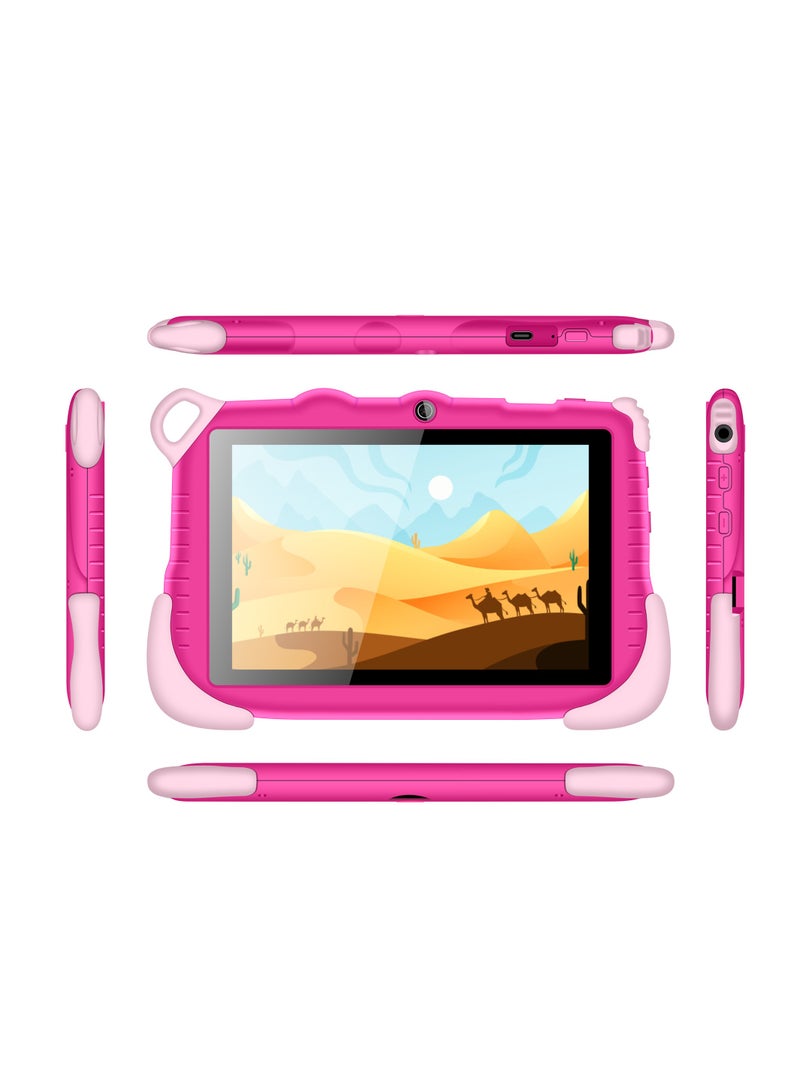 C idea 7-Inch Smart Tablet for Kids Wi-Fi Bluetooth GPS 6GB+128GB Android 12 Edge Proof Children Education Tab with Built-in Foldable Stand Dual Camera Game Tab Pink  - Image 2