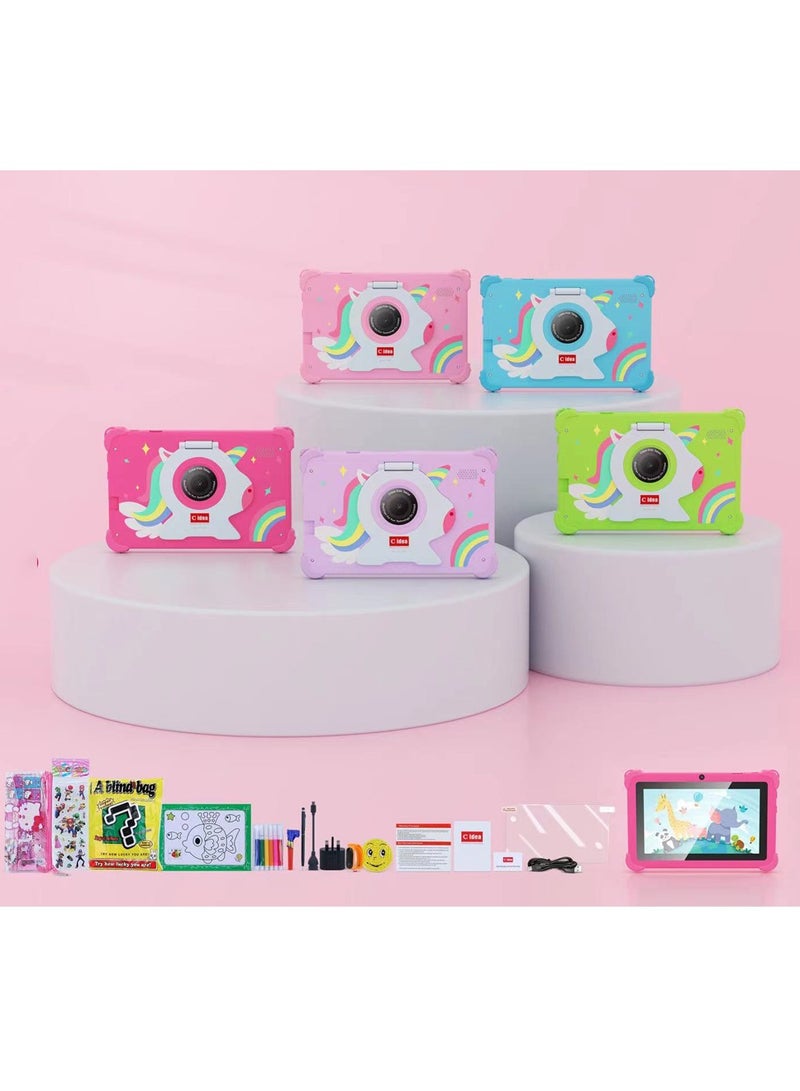 C idea WiFi Kids Smart Tablet Shockproof Edges With Built-in Stand 7-inch Display 6GB 128GB Android Bluetooth Educational Kids Learning Games For Children Surprise Gifts Pink - Image 5