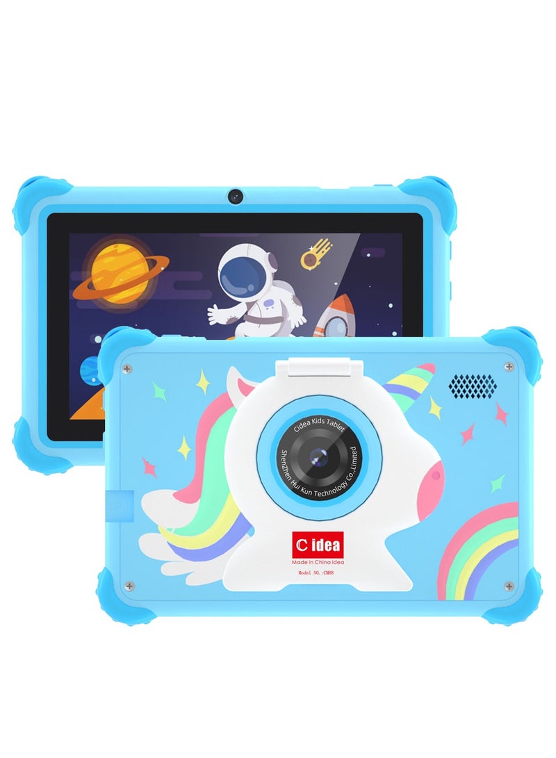 C idea - WiFi Kids Smart Tablet Shockproof Edges With Built-in Stand 7-inch Display 6GB RAM 128GB ROM Android Bluetooth Educational Kids Learning Games For Children Surprise Gifts Blue - Image 1