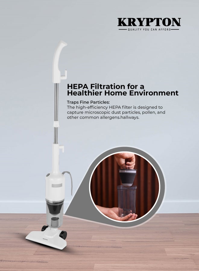KRYPTON 2-in-1 Stick & Handheld Vacuum Cleaner, 600W Powerful Motor, HEPA Filter, Transparent Dust Cup, One-Key Dust Release, Low Noise, Lightweight 600 W KNVC6603 White - Image 3