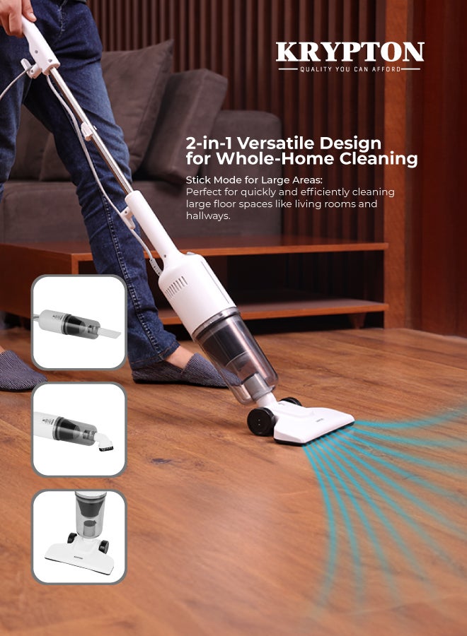 KRYPTON 2-in-1 Stick & Handheld Vacuum Cleaner, 600W Powerful Motor, HEPA Filter, Transparent Dust Cup, One-Key Dust Release, Low Noise, Lightweight 600 W KNVC6603 White - Image 2