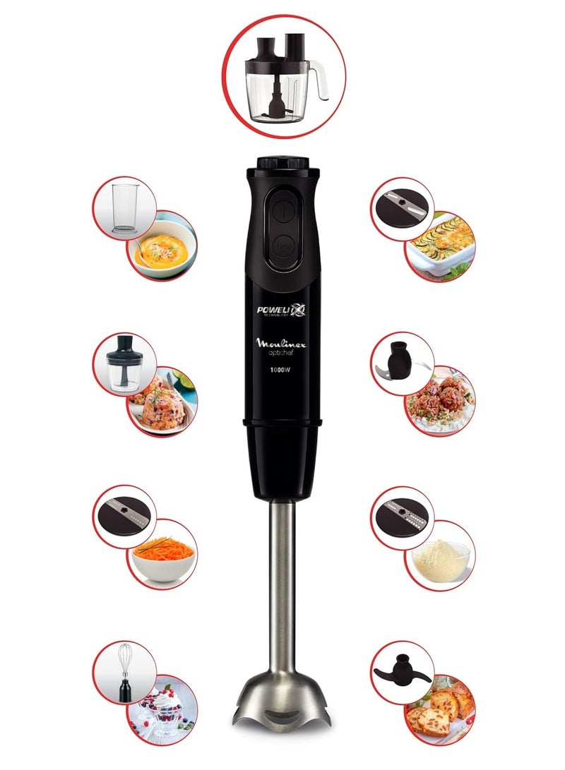 Moulinex Optichef Hand Blender, 1000 Watts, 20 Functions, 3 L Food Processor, 500 ML Chopper - DD6553EG, Black DD6553EG Black  - Image 3