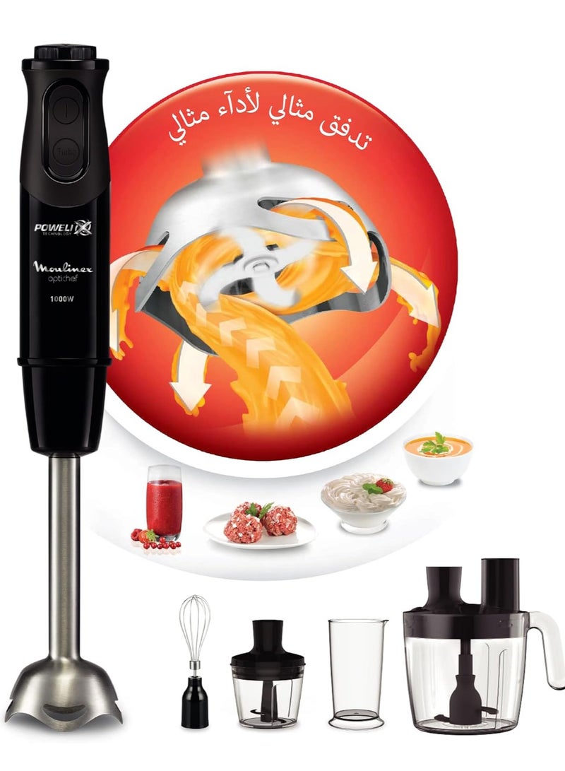 Moulinex Optichef Hand Blender, 1000 Watts, 20 Functions, 3 L Food Processor, 500 ML Chopper - DD6553EG, Black DD6553EG Black  - Image 5