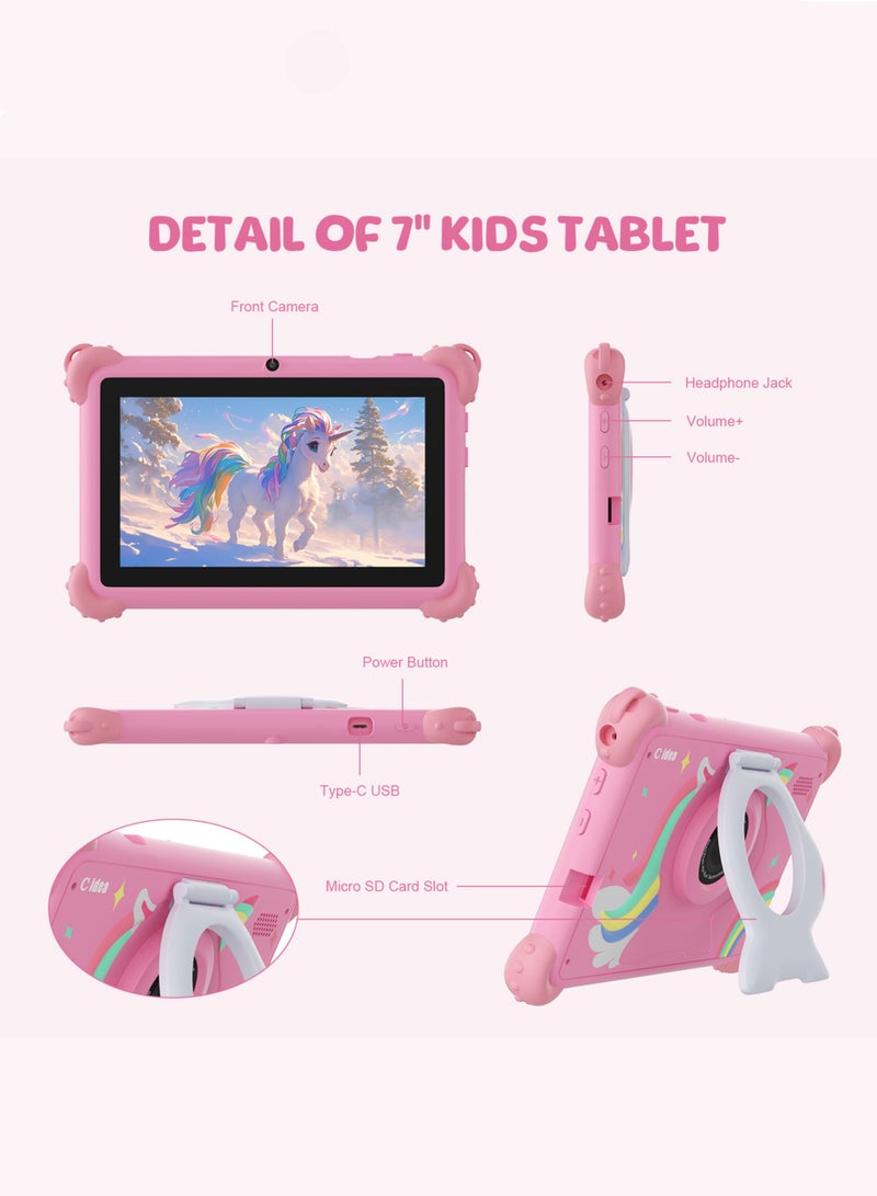 C idea - 7 Inch Tablets for Kids,Android Kids Tablet Age 2-5, Kids APP Pre-Installed Small Smart Kids Tablets for Girls Boys Children Educational Pink - Image 1