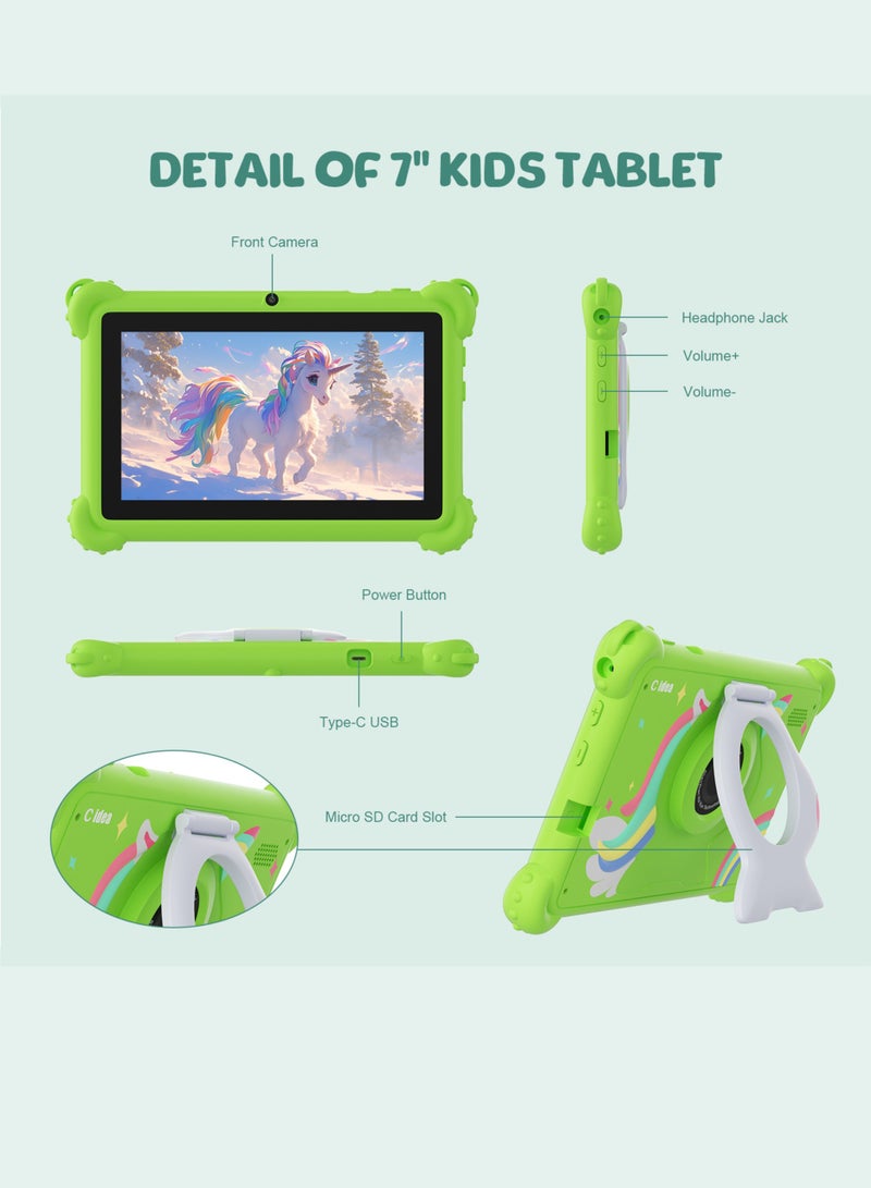 سي آيديا 7 Inch Tablets for Kids,Android Kids Tablet Age 2-5, Kids APP Pre-Installed Small Smart Kids Tablets for Girls Boys Children Educational Green  - Image 3