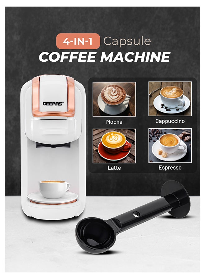 GEEPAS 4-in-1 Capsule Coffee Machine | Compatible with all Brand Capsules | Fast Heating System, One-Touch Button Operation| 20 bar  pump, Removable 0.6L Water Tank , Mini Size Fits Anywhere | 2 Years Warranty 600 ml 1450 W GCM41526-WT White/Rose Gold - Image 5