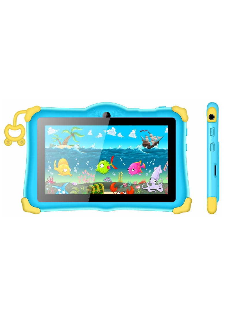 ATOUCH - Kids Tablet Early Education Wi-Fi Android Tablet 7-inch Screen 6GB RAM 256GB ROM Portable Anti-drop Silicone Edge Built-in Stand Games and Zoom App Supported Blue - Image 1