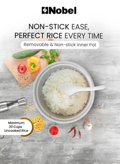 نوبل 6.0L Stainless Steel Rice Cooker & Steamer With Auto Shut-Off, Keep Warm Function, Dual Grip Handle, Aluminum Inner Pot, And 1900W Power Input NRC600 White  - Image 4