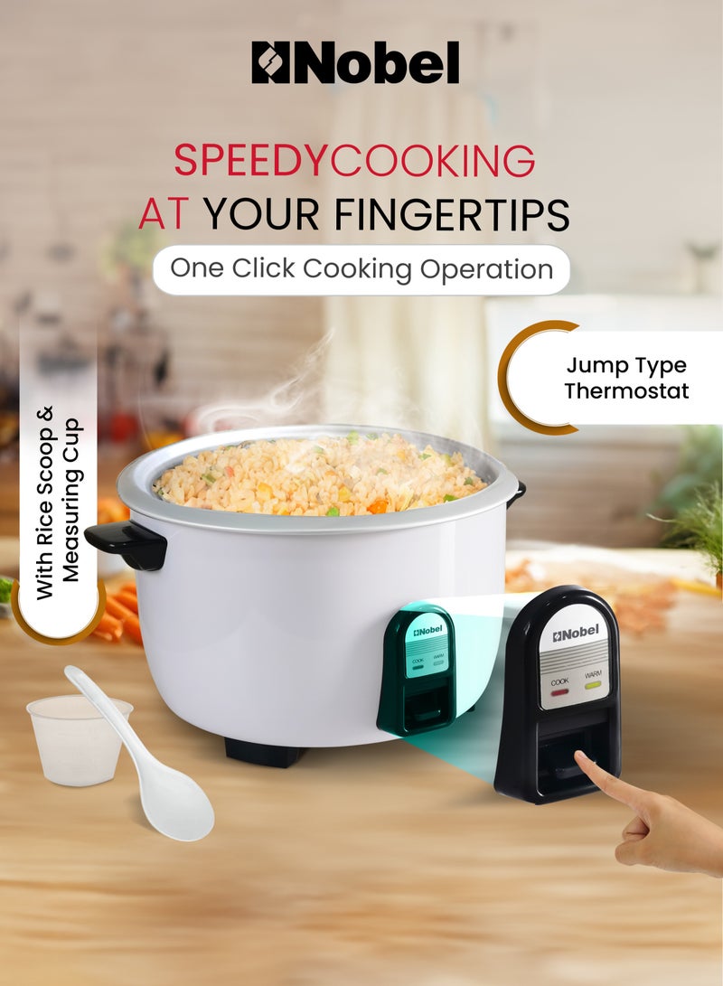 Nobel 6.0L Stainless Steel Rice Cooker & Steamer With Auto Shut-Off, Keep Warm Function, Dual Grip Handle, Aluminum Inner Pot, And 1900W Power Input NRC600 White  - Image 5