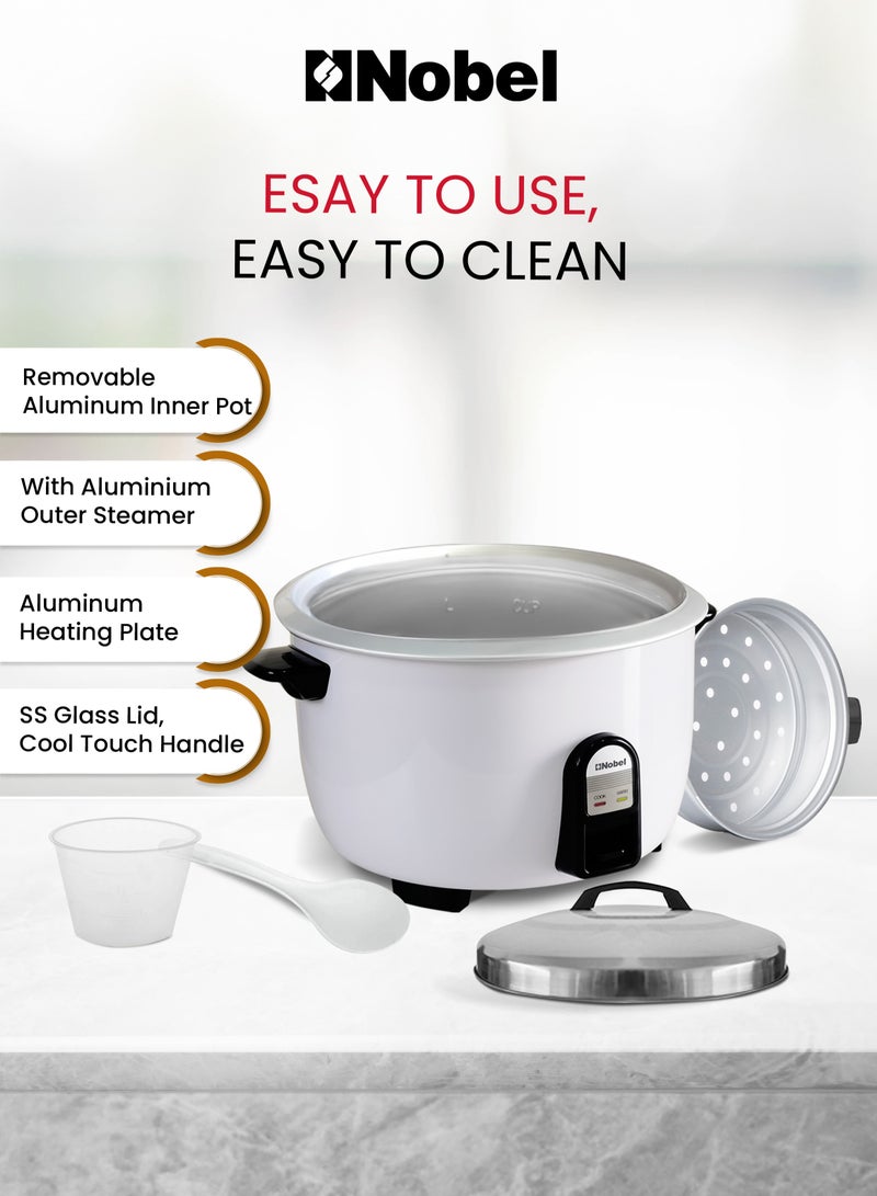 Nobel - 6.0L Stainless Steel Rice Cooker & Steamer With Auto Shut-Off, Keep Warm Function, Dual Grip Handle, Aluminum Inner Pot, And 1900W Power Input NRC600 White - Image 1