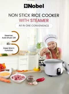 نوبل 6.0L Stainless Steel Rice Cooker & Steamer With Auto Shut-Off, Keep Warm Function, Dual Grip Handle, Aluminum Inner Pot, And 1900W Power Input NRC600 White  - Image 2