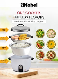 نوبل 6.0L Stainless Steel Rice Cooker & Steamer With Auto Shut-Off, Keep Warm Function, Dual Grip Handle, Aluminum Inner Pot, And 1900W Power Input NRC600 White  - Image 3