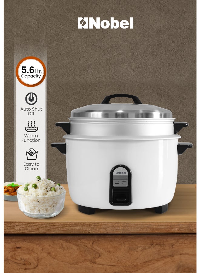 نوبل طباخ الأرز والبخار من الفولاذ المقاوم للصدأ سعة 6.0 لتر مع إيقاف التشغيل التلقائي، وظيفة الحفاظ على الحرارة، مقبض مزدوج، وعاء داخلي من الألمنيوم، ومدخل طاقة 1900 واط - Image 1