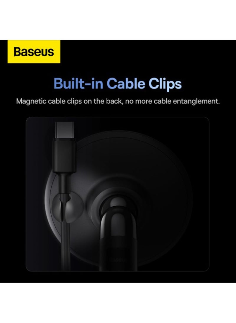 Baseus Strong Magnetic Mobile Phone Holder Stand 3M Solid Tape Car Dashboard Mount 360 Degree Rotation with Cable Clip Organizer - Black  - Image 4