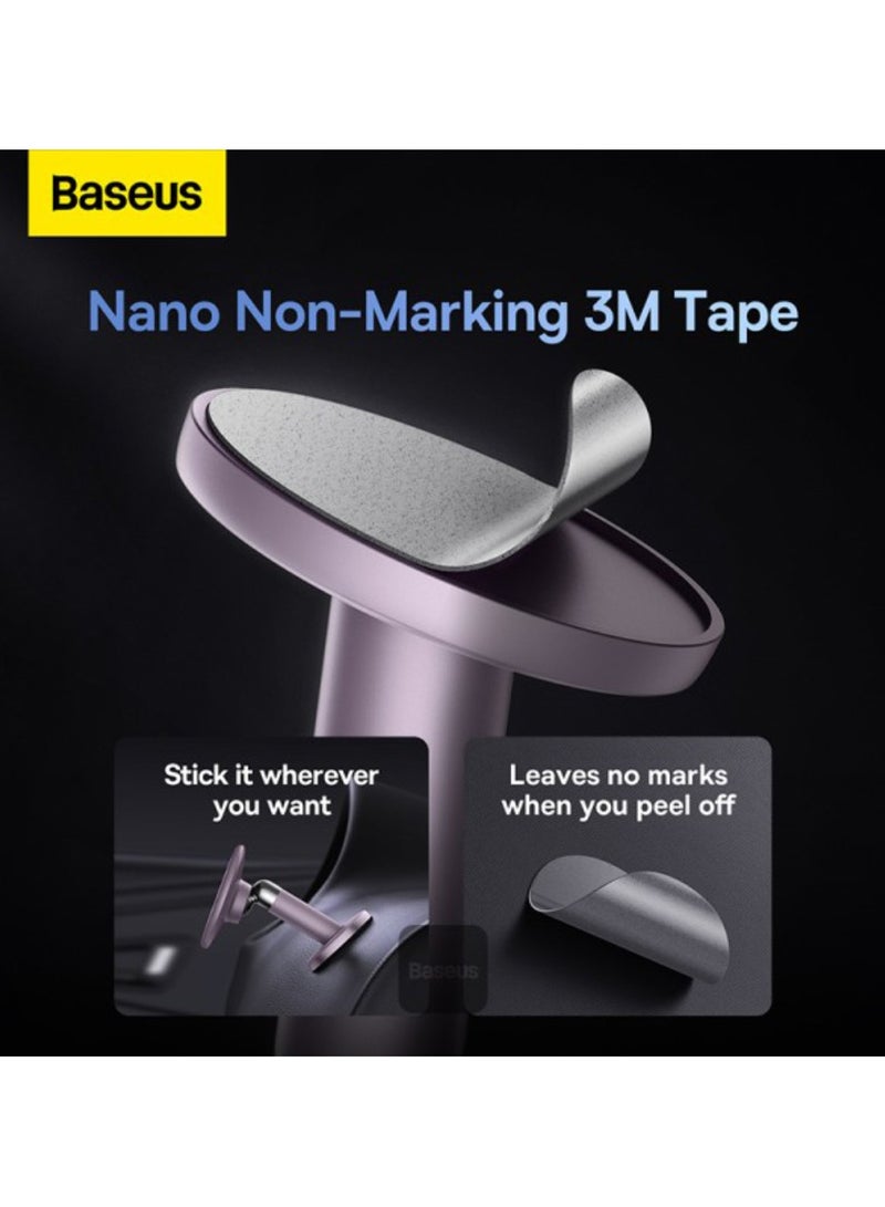 Baseus Strong Magnetic Mobile Phone Holder Stand 3M Solid Tape Car Dashboard Mount 360 Degree Rotation with Cable Clip Organizer - Purple  - Image 5
