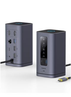 10-in-1 USB-C Docking Station for MacBook, Dual HDMI 4K@60Hz/30Hz, 2 USB-A 5Gbps, USB-C 5Gbps, 100W PD, RJ45 Gigabit Ethernet, 2 USB-A 480Mbps, PD USB-C Charging, 3.5mm Audio Jack – Ultimate Multiport Hub for MacBook Pro/Air, iMac and More Space Grey
