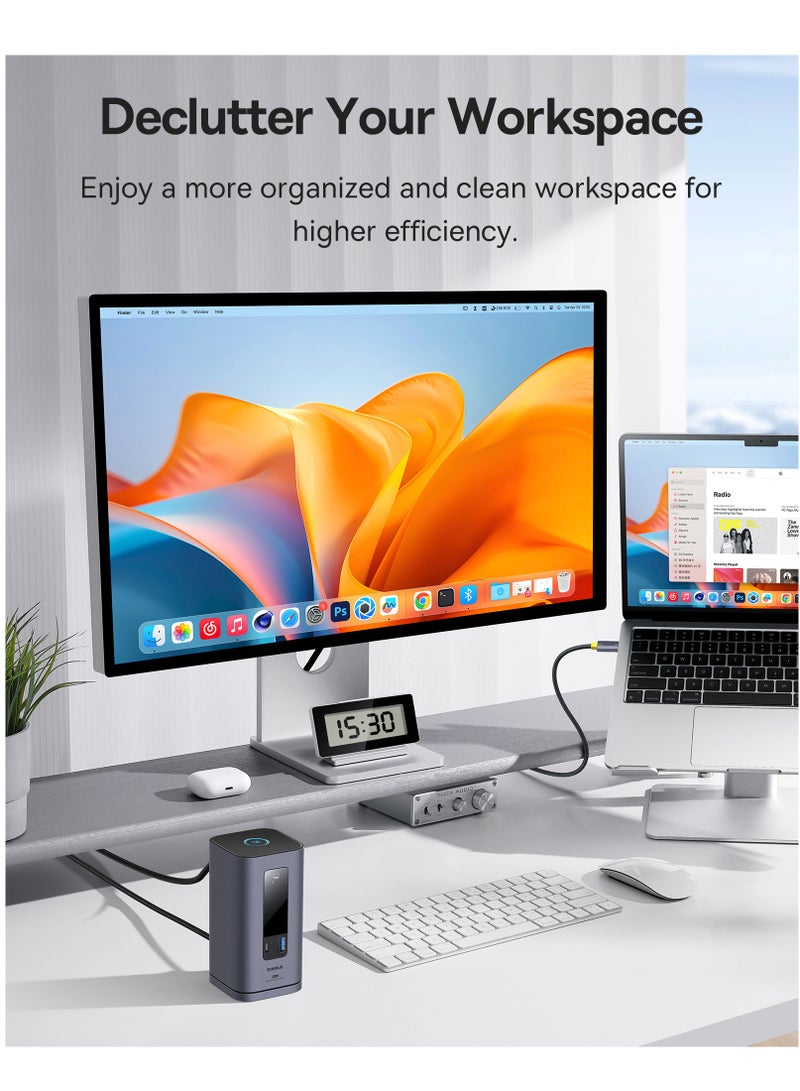بيسوس 10-in-1 USB-C Docking Station for MacBook, Dual HDMI 4K@60Hz/30Hz, 2 USB-A 5Gbps, USB-C 5Gbps, 100W PD, RJ45 Gigabit Ethernet, 2 USB-A 480Mbps, PD USB-C Charging, 3.5mm Audio Jack – Ultimate Multiport Hub for MacBook Pro/Air, iMac and More Space Grey  - Image 4
