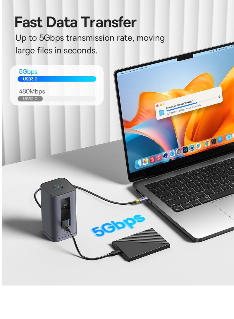 بيسوس - 10-in-1 USB-C Docking Station for MacBook, Dual HDMI 4K@60Hz/30Hz, 2 USB-A 5Gbps, USB-C 5Gbps, 100W PD, RJ45 Gigabit Ethernet, 2 USB-A 480Mbps, PD USB-C Charging, 3.5mm Audio Jack – Ultimate Multiport Hub for MacBook Pro/Air, iMac and More Space Grey - Image 1