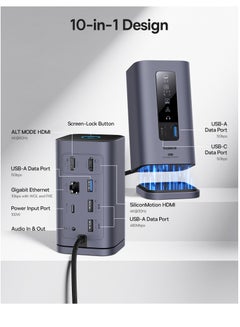 بيسوس 10-in-1 USB-C Docking Station for MacBook, Dual HDMI 4K@60Hz/30Hz, 2 USB-A 5Gbps, USB-C 5Gbps, 100W PD, RJ45 Gigabit Ethernet, 2 USB-A 480Mbps, PD USB-C Charging, 3.5mm Audio Jack – Ultimate Multiport Hub for MacBook Pro/Air, iMac and More Space Grey  - Image 2