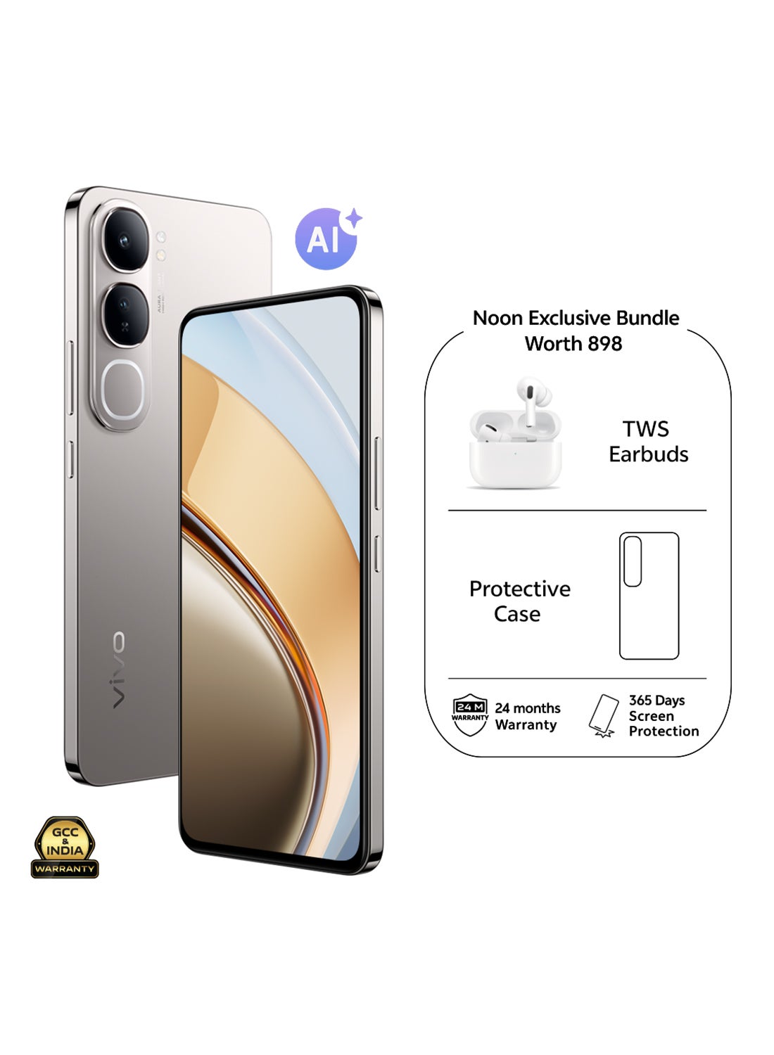 فيفو V40 Lite 5G Dual SIM Titanium Silver 12GB RAM 256GB With Exclusive Gifts Foomee TWS Earbud and 24 Months Warranty + 1 Year Screen Replacement - Middle East Version 