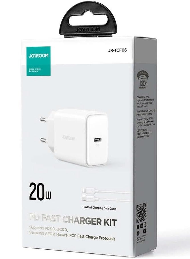 JOYROOM - JR-TCF06 EU 20W PD Single Port Charger with Cable, 1 Meter Length WHITE - Image 1