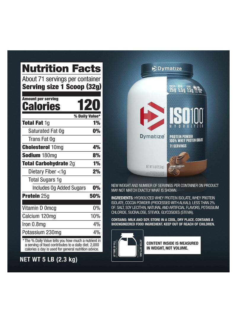 Dymatize - Iso 100 Isolated Whey Protein Body Builder Shaker, 25g of Protein, 5.5g Bcaas Gourmet Chocolate, 5lb - Image 1