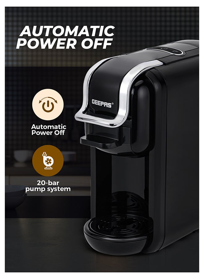 GEEPAS 4-in-1 Capsule Coffee Machine | Compatible with all Brand Capsules|  Fast Heating System, One-Touch Button Operation| 20 bar pump, Removable 0.6L Water Tank , Mini Size Fits Anywhere | 2 Years Warranty 600 ml 1450 W GCM41526-BK Black - Image 3
